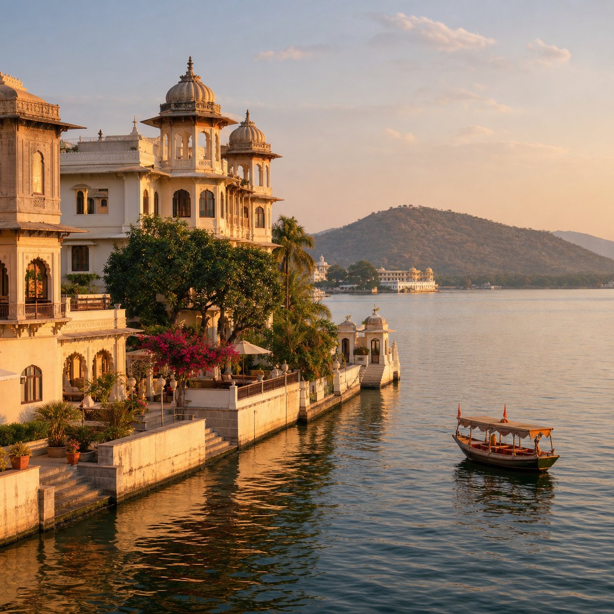 A heritage lakeside journey in warm evening light