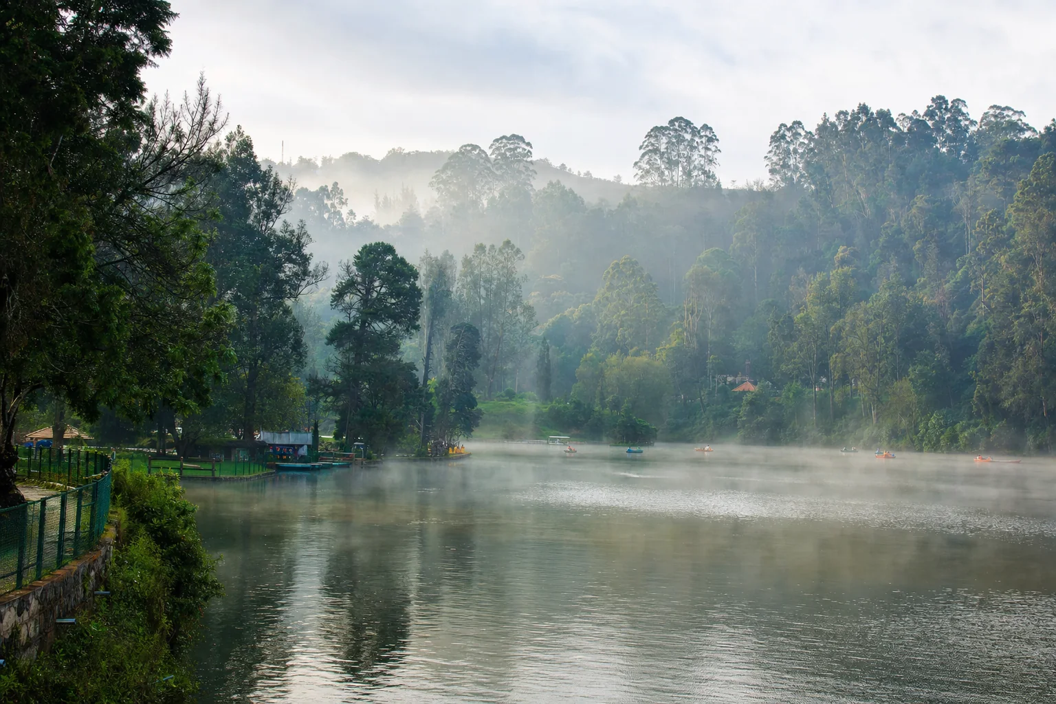 Kodaikanal Lake on a calm misty morning