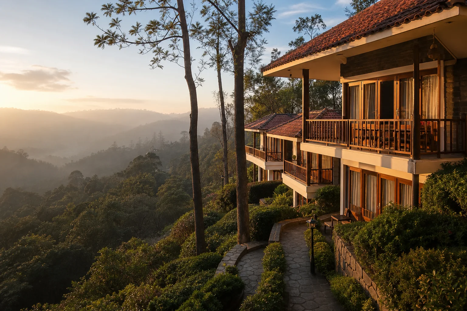 Hill resort overlooking wooded valleys in Kodaikanal